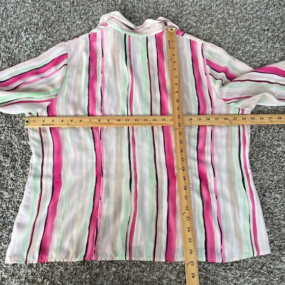 Dress Barn Blouse Plus Size 1X White Pink Green Stripe Button Long Sleeve Office - Picture 14 of 15
